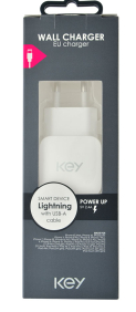 KEY Lightning Vegglader 2.4A Hvit